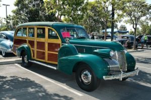An old green car from the 1940's restored